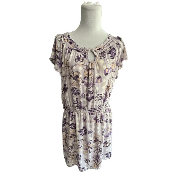 Max Studiio Lilac/ Purple Floral short sleeve dress sz M - Picture 1 of 6